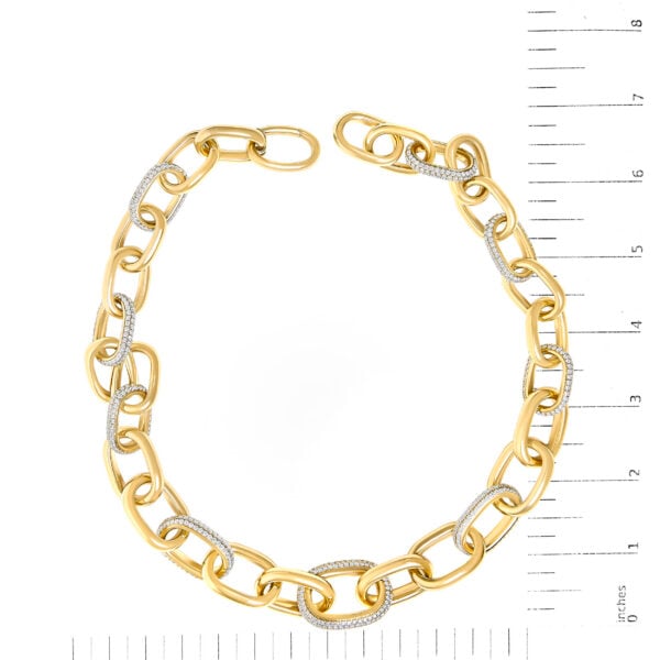 14K Yellow Gold 10.0 Cttw Round Diamond Pavé Interlocking Oval Link Necklace - alternate view 5