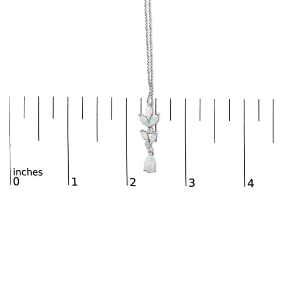 925 Sterling Silver Created White Opal and White Sapphire Leaf Drop Pendant Necklace - alternate view 4