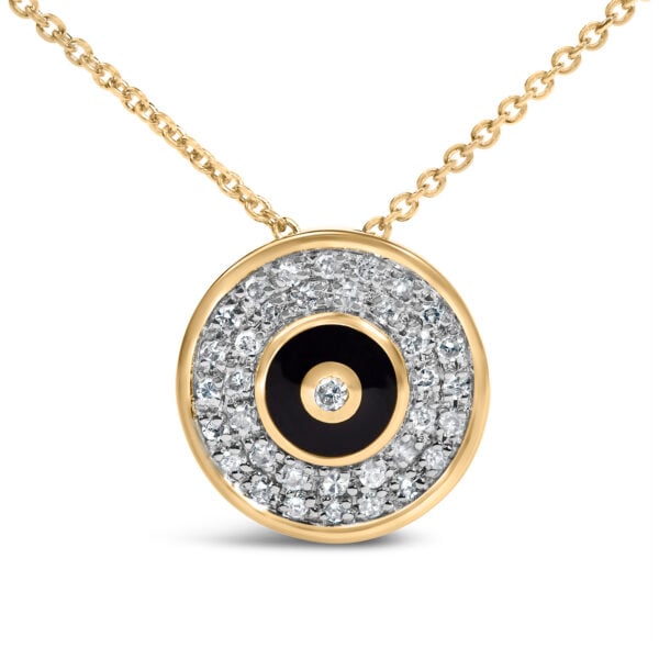 18K Yellow Gold Vermeil 1/6 Cttw Diamond and Black Enamel Medallion Pendant Necklace - Sterling Silver - alternate view 2