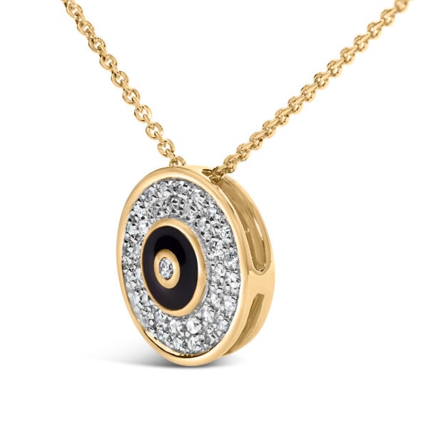 18K Yellow Gold Vermeil 1/6 Cttw Diamond and Black Enamel Medallion Pendant Necklace - Sterling Silver - alternate view 3