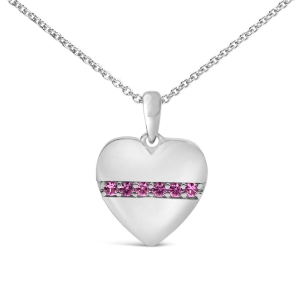 Sterling Silver Pink Sapphire Bar Heart Pendant Necklace - alternate view 2