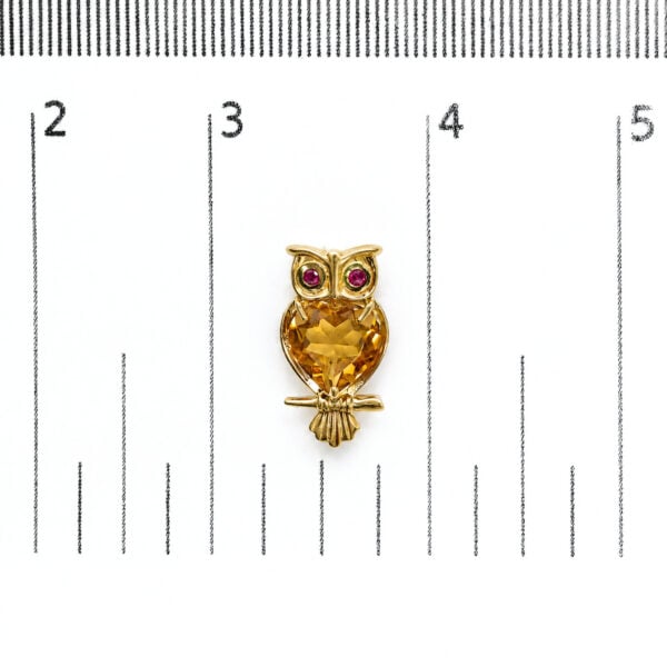 18K Yellow Gold Owl Stud Earrings with Heart-Shaped Citrine and Bezel-Set Ruby Eyes - alternate view 4