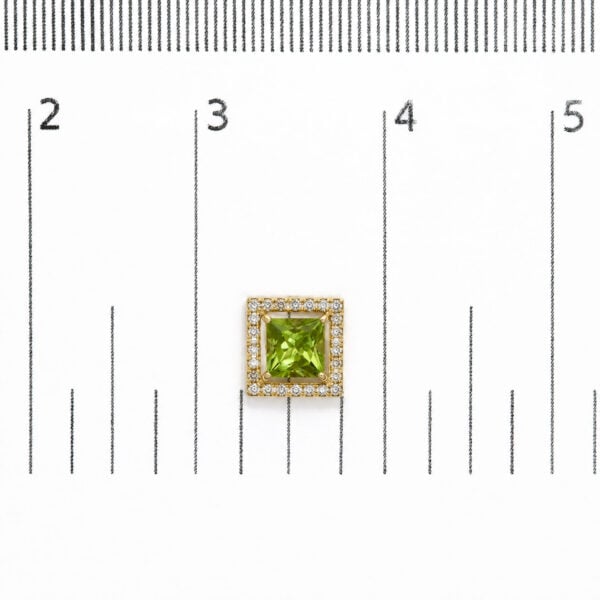 18K Yellow Gold Princess-Cut Green Peridot and 1/2 Cttw Diamond Halo Stud Earrings - alternate view 4