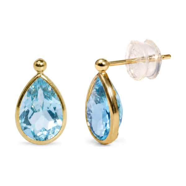 18K Yellow Gold Pear-Shaped Blue Topaz Bezel-Set Drop Earrings with Polished Bead Tops - alternate view 2