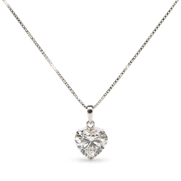 18K White Gold 2.0 Cttw Lab Grown Diamond Heart Solitaire Pendant Necklace