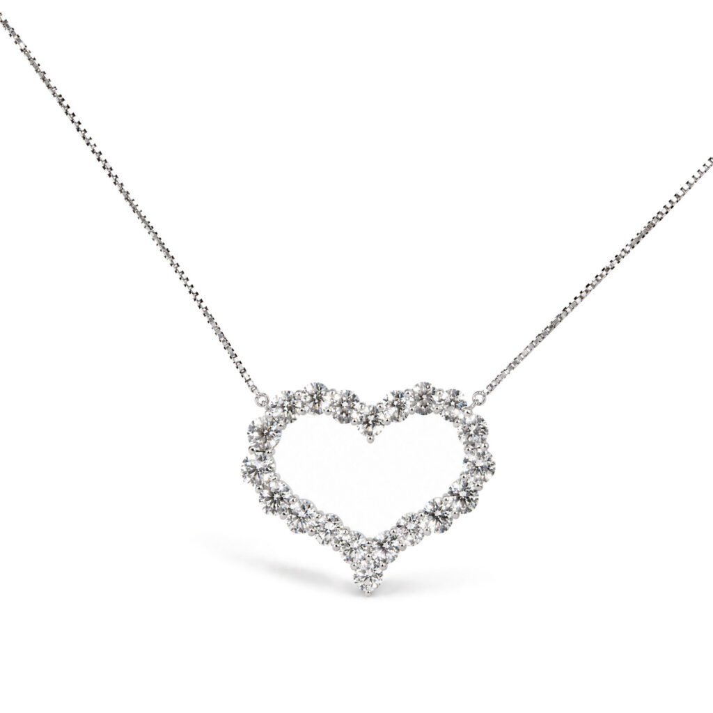 18K White Gold 5.0 Cttw Lab Grown Diamond Open Heart Pendant Necklace