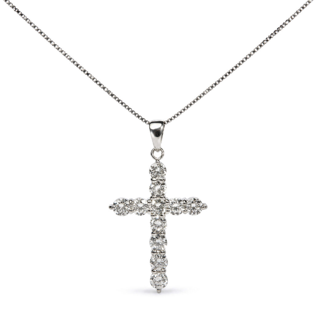 18K White Gold 1.0 Cttw Lab Grown Diamond Cross Pendant Necklace