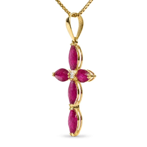 18K Yellow Gold Marquise Red Ruby and Diamond Accent Cross Pendant Necklace - alternate view 3