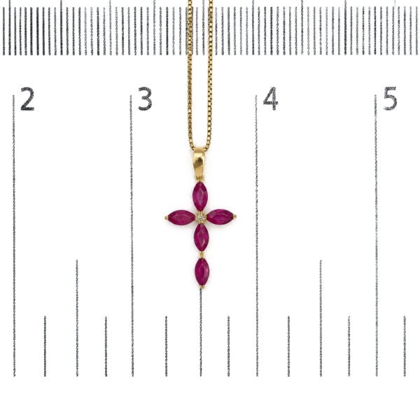 18K Yellow Gold Marquise Red Ruby and Diamond Accent Cross Pendant Necklace - alternate view 4