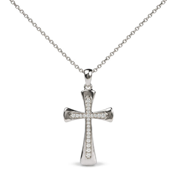 .925 Sterling Silver 1/10 Cttw Round Diamond Cross Pendant Necklace