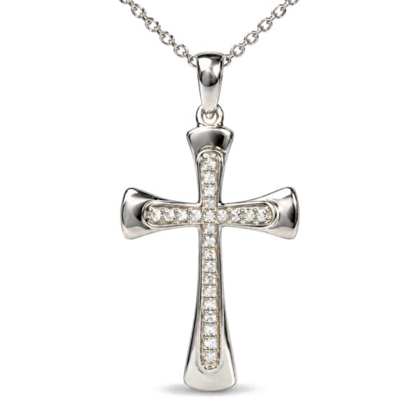 .925 Sterling Silver 1/10 Cttw Round Diamond Cross Pendant Necklace - alternate view 2