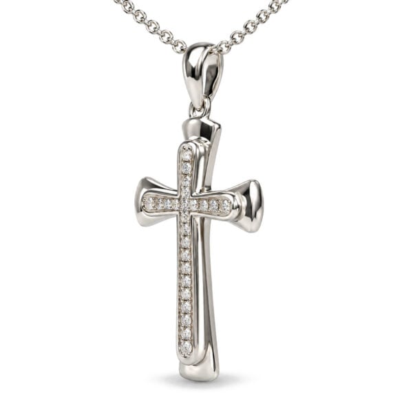 .925 Sterling Silver 1/10 Cttw Round Diamond Cross Pendant Necklace - alternate view 3