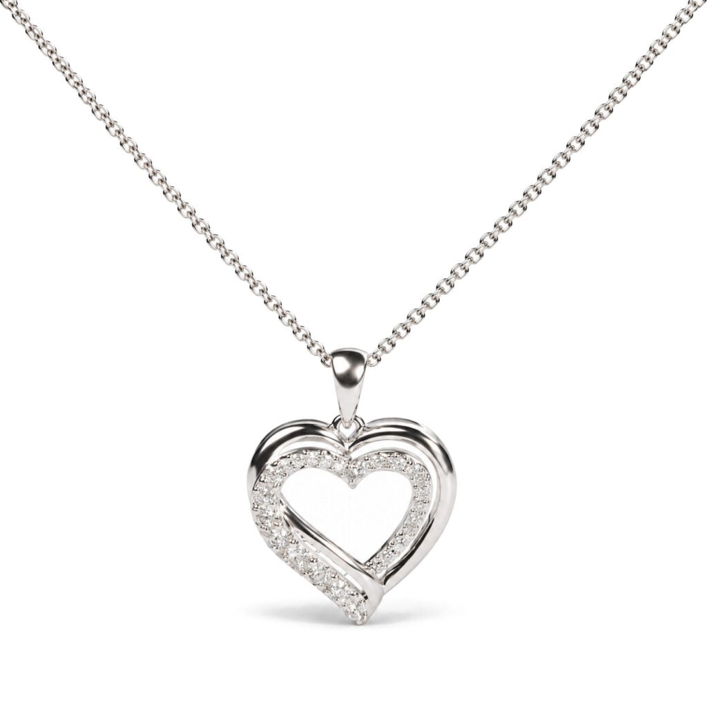 .925 Sterling Silver 1/10 Cttw Diamond Open Heart Pendant Necklace