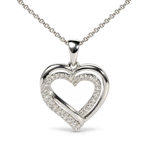 .925 Sterling Silver 1/10 Cttw Diamond Open Heart Pendant Necklace - alternate view 2