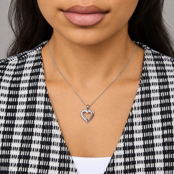 .925 Sterling Silver 1/10 Cttw Diamond Open Heart Pendant Necklace - alternate view 5