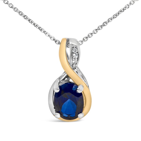 18K Yellow Gold Vermeil Diamond Accent and Blue Sapphire Pendant Necklace - Sterling Silver - alternate view 2