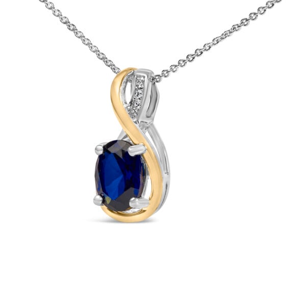 18K Yellow Gold Vermeil Diamond Accent and Blue Sapphire Pendant Necklace - Sterling Silver - alternate view 3