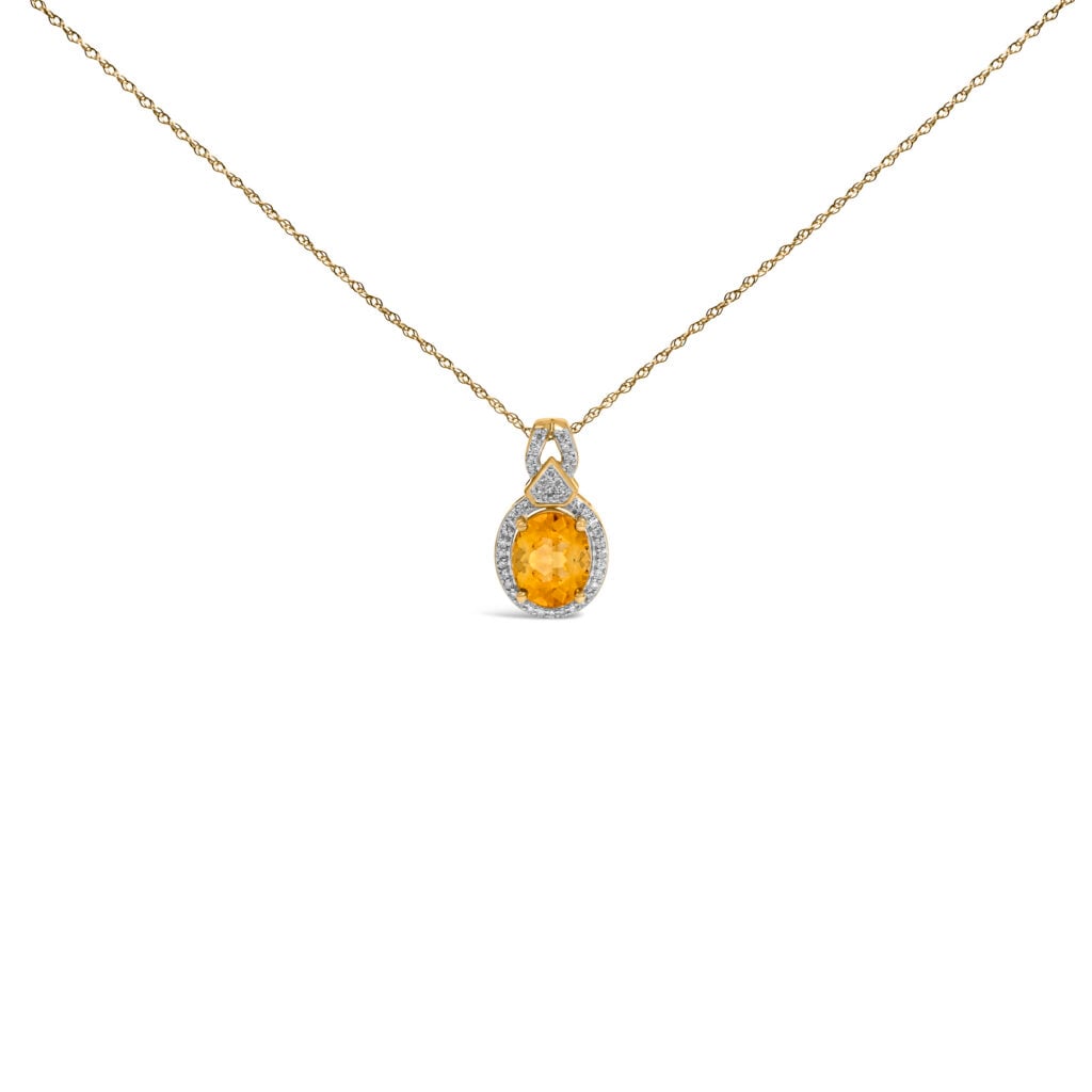 14K Yellow Gold Citrine and 1/5 Cttw Diamond Pendant Necklace