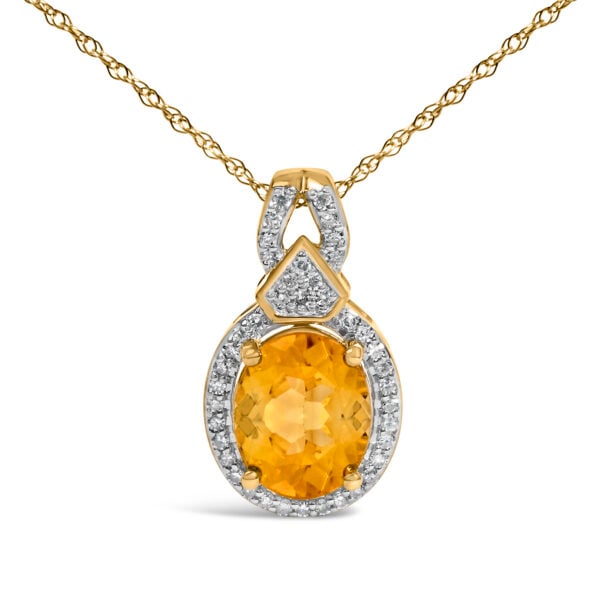 14K Yellow Gold Citrine and 1/5 Cttw Diamond Pendant Necklace - alternate view 2