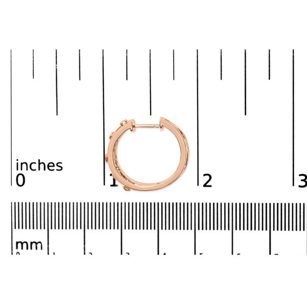 14K Rose Gold 1/6 Cttw Diamond and Pink Tourmaline White Enamel Geometric Hoop Earrings - alternate view 5