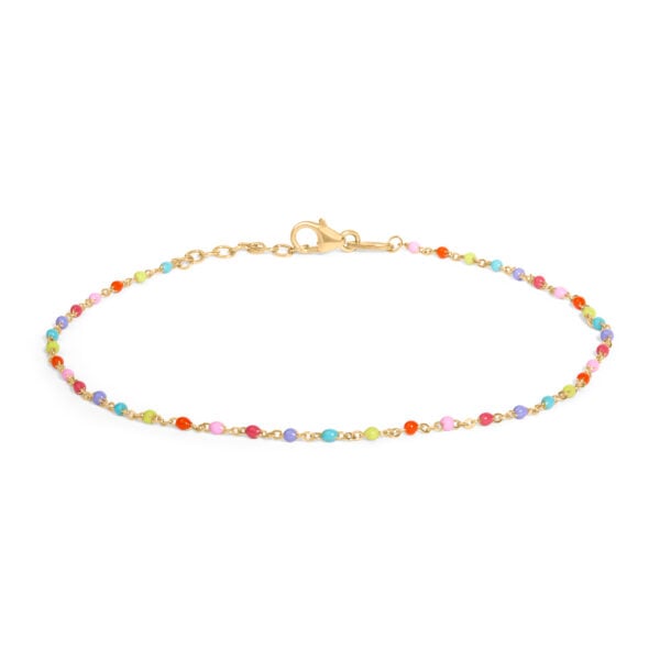 18K Yellow Gold Vermeil Rainbow Enamel Station Anklet - Sterling Silver