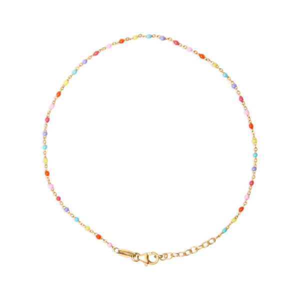 18K Yellow Gold Vermeil Rainbow Enamel Station Anklet - Sterling Silver - alternate view 3