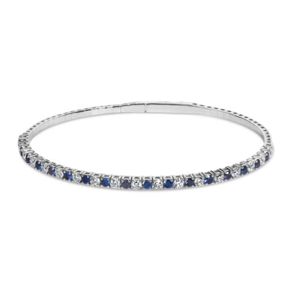 14K White Gold 1 Cttw Sapphire and 1-1/5 Cttw Diamond Bangle Bracelet