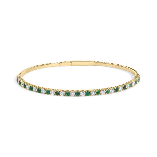 14K Yellow Gold 1 1/6 Cttw Emerald & Diamond Flexible Tennis Bangle Bracelet