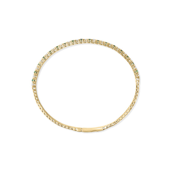 14K Yellow Gold 1 1/6 Cttw Emerald & Diamond Flexible Tennis Bangle Bracelet - alternate view 3