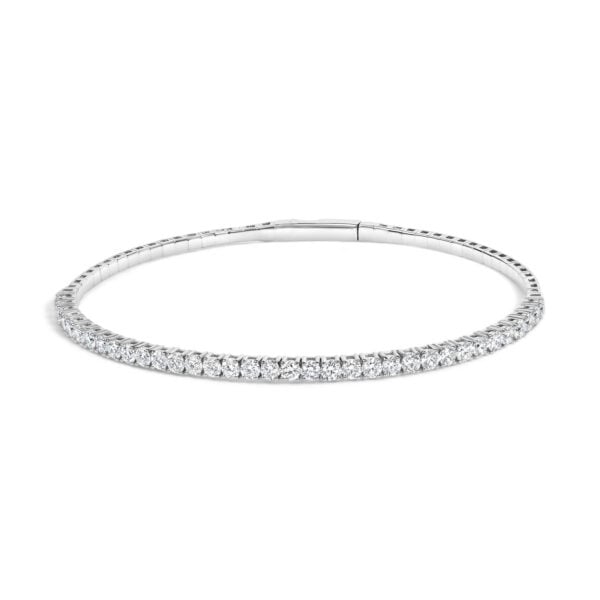 14K White Gold 2 Cttw Round Diamond Flexible Tennis Bangle Bracelet