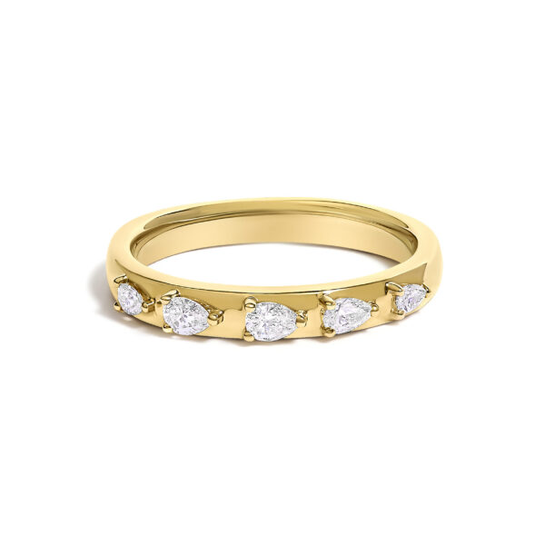 14K Yellow Gold 1/4 Cttw Pear Diamond Band Ring