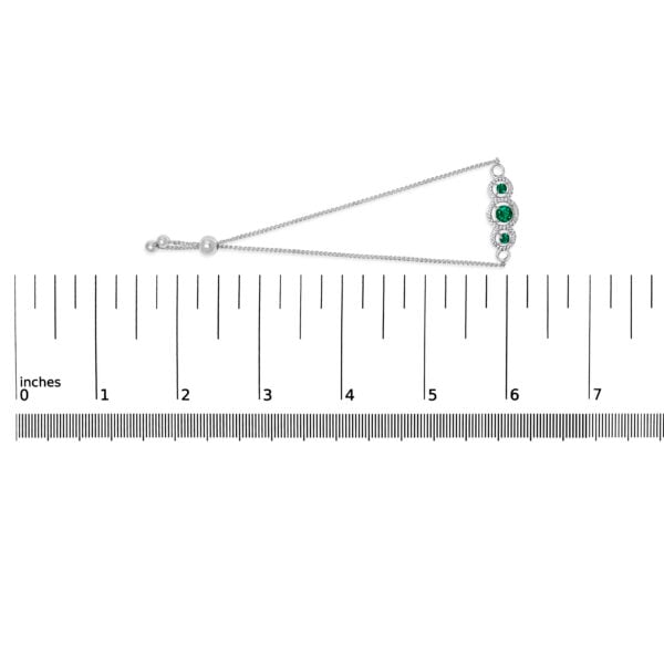.925 Sterling Silver Green Emerald and White Sapphire Triple Circle Bolo Bracelet - alternate view 4