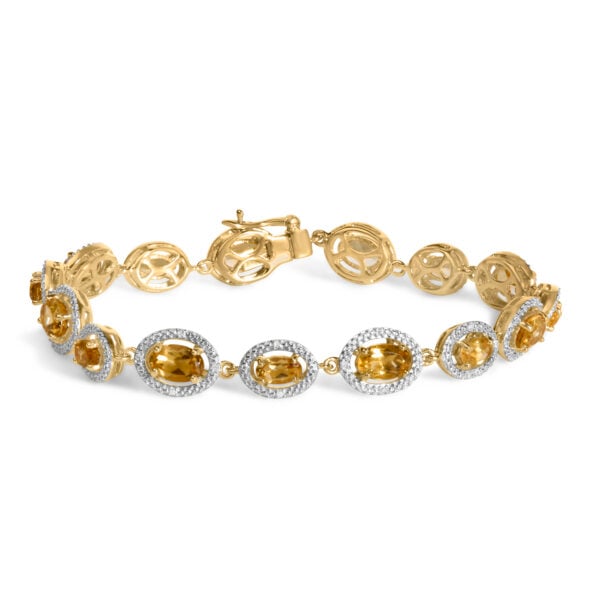 Gold Vermeil Oval Citrine and 1/10 Cttw Diamond Halo Link Bracelet - Sterling Silver