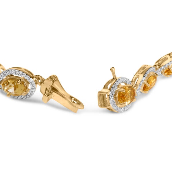 Gold Vermeil Oval Citrine and 1/10 Cttw Diamond Halo Link Bracelet - Sterling Silver - alternate view 2