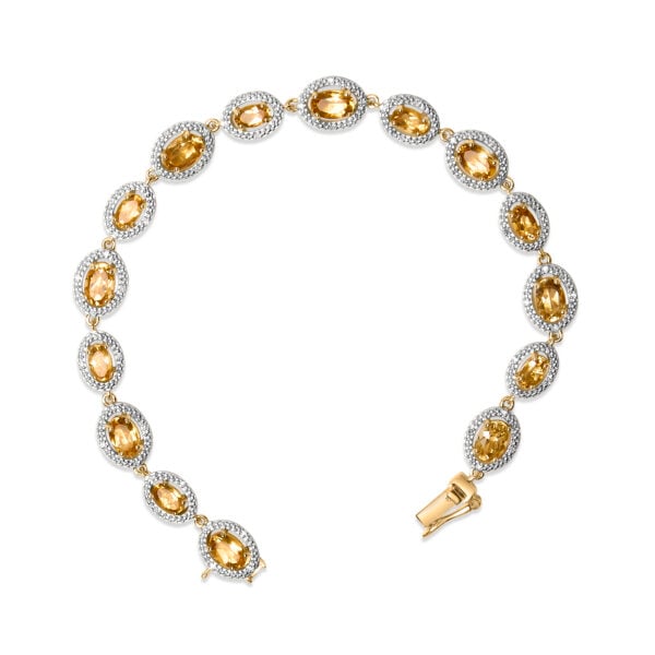 Gold Vermeil Oval Citrine and 1/10 Cttw Diamond Halo Link Bracelet - Sterling Silver - alternate view 3