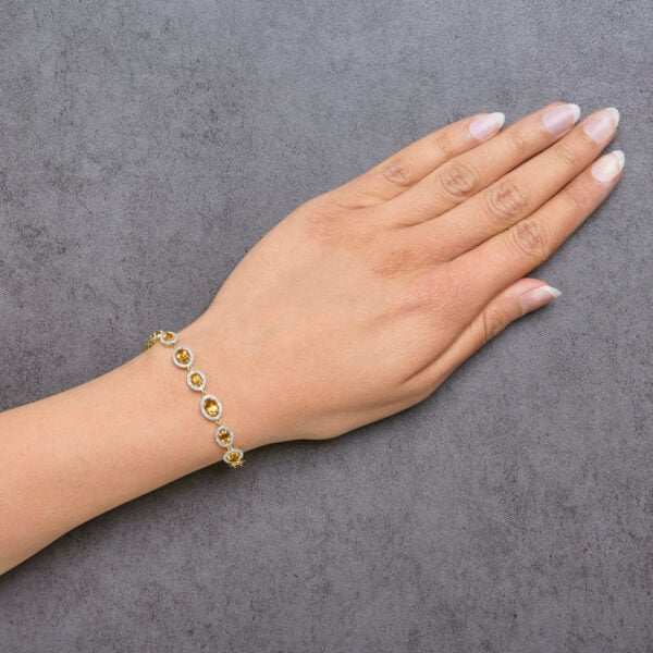Gold Vermeil Oval Citrine and 1/10 Cttw Diamond Halo Link Bracelet - Sterling Silver - alternate view 5