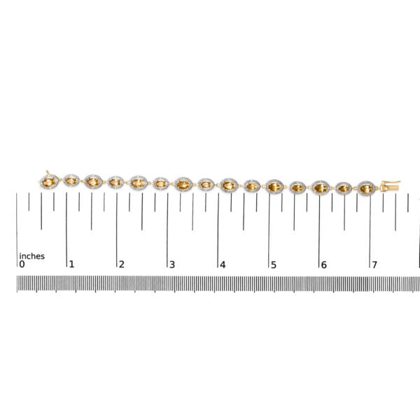 Gold Vermeil Oval Citrine and 1/10 Cttw Diamond Halo Link Bracelet - Sterling Silver - alternate view 4