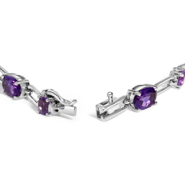 Sterling Silver Oval Purple Amethyst & Rose de France Pink Amethyst Station Link Bracelet - alternate view 2