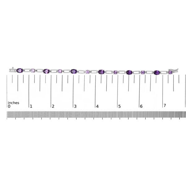 Sterling Silver Oval Purple Amethyst & Rose de France Pink Amethyst Station Link Bracelet - alternate view 4