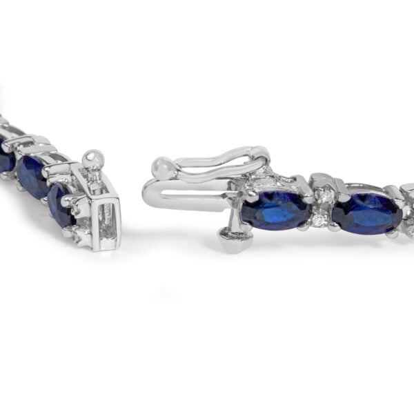 Sterling Silver Alternating Diamond Accent and Oval Blue Sapphire Tennis Bracelet - alternate view 2