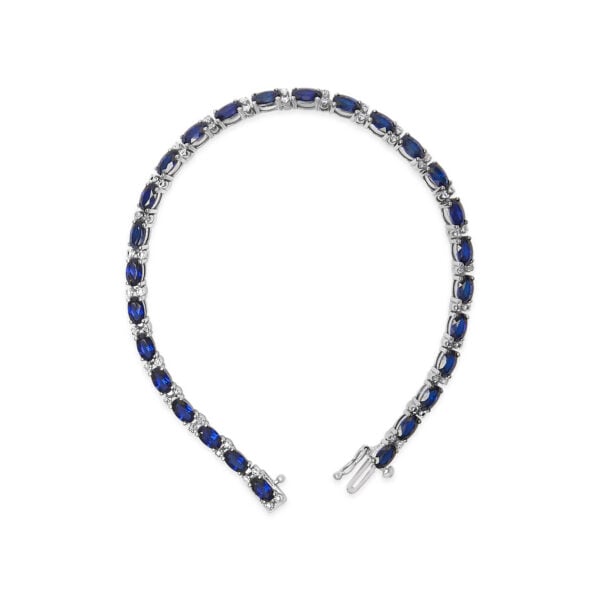 Sterling Silver Alternating Diamond Accent and Oval Blue Sapphire Tennis Bracelet - alternate view 3