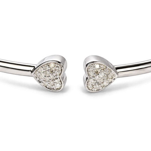 .925 Sterling Silver 1/6 Cttw Diamond Twin Heart Open Flexy Bangle Bracelet - alternate view 2