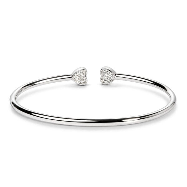 .925 Sterling Silver 1/6 Cttw Diamond Twin Heart Open Flexy Bangle Bracelet - alternate view 4