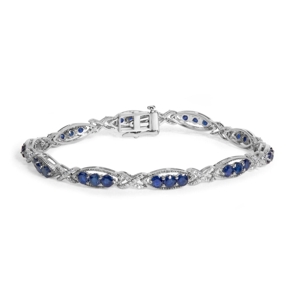 Sterling Silver 1/4 Cttw Diamond & Blue Sapphire Infinity Link Bracelet