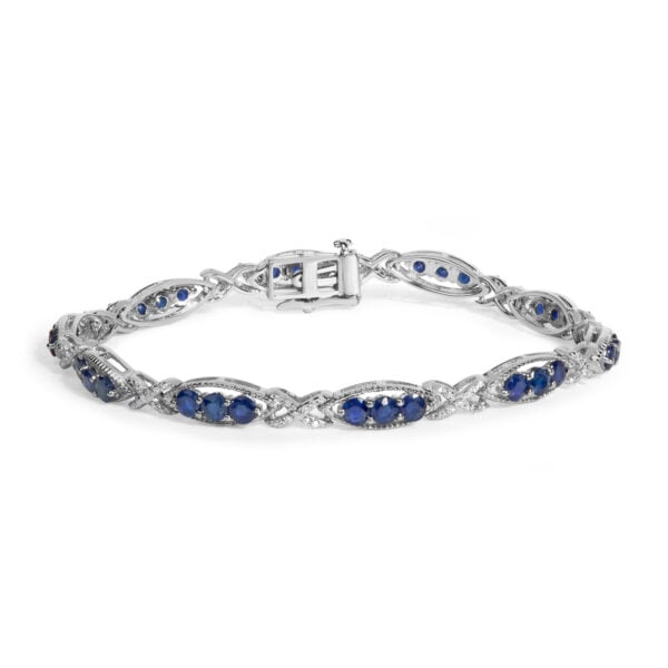 Sterling Silver 1/4 Cttw Diamond & Blue Sapphire Infinity Link Bracelet